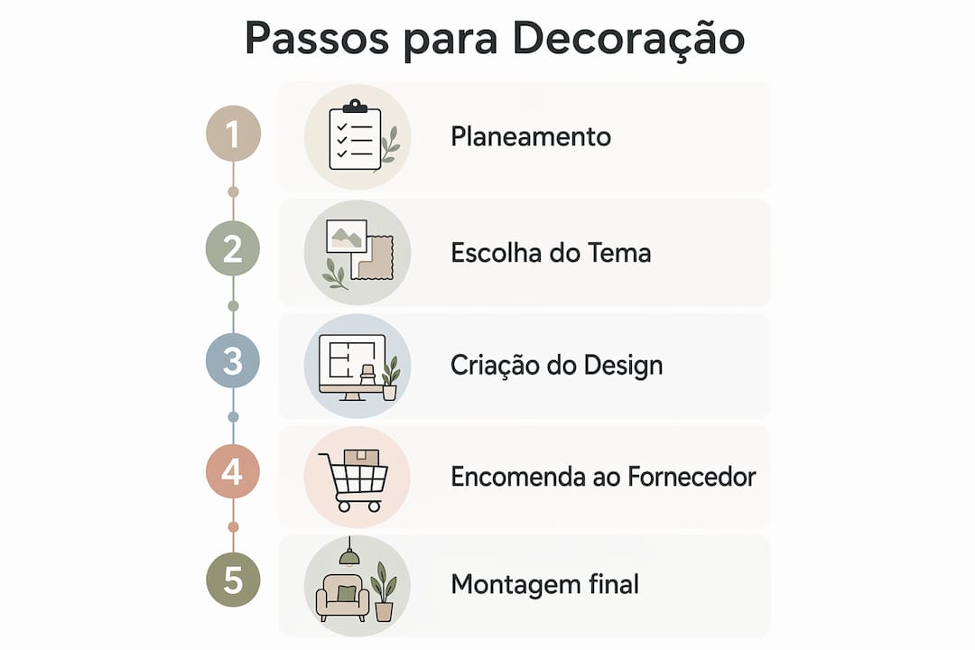 Guia visual com os principais passos para decorar a sua festa