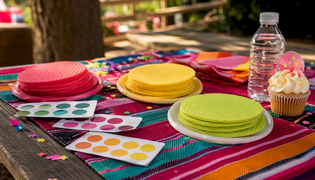 Hojas comestibles de oblea en colores vivos y llamativos