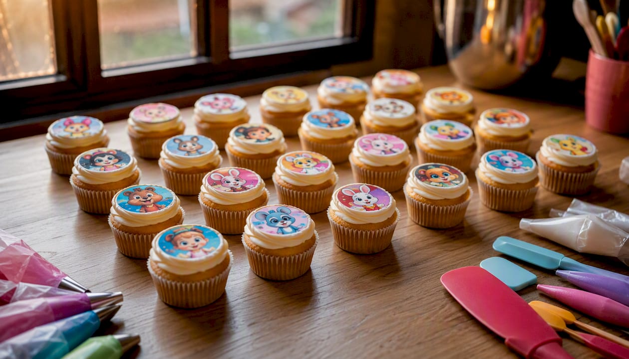 Cupcakes decorados con obleas comestibles iguales