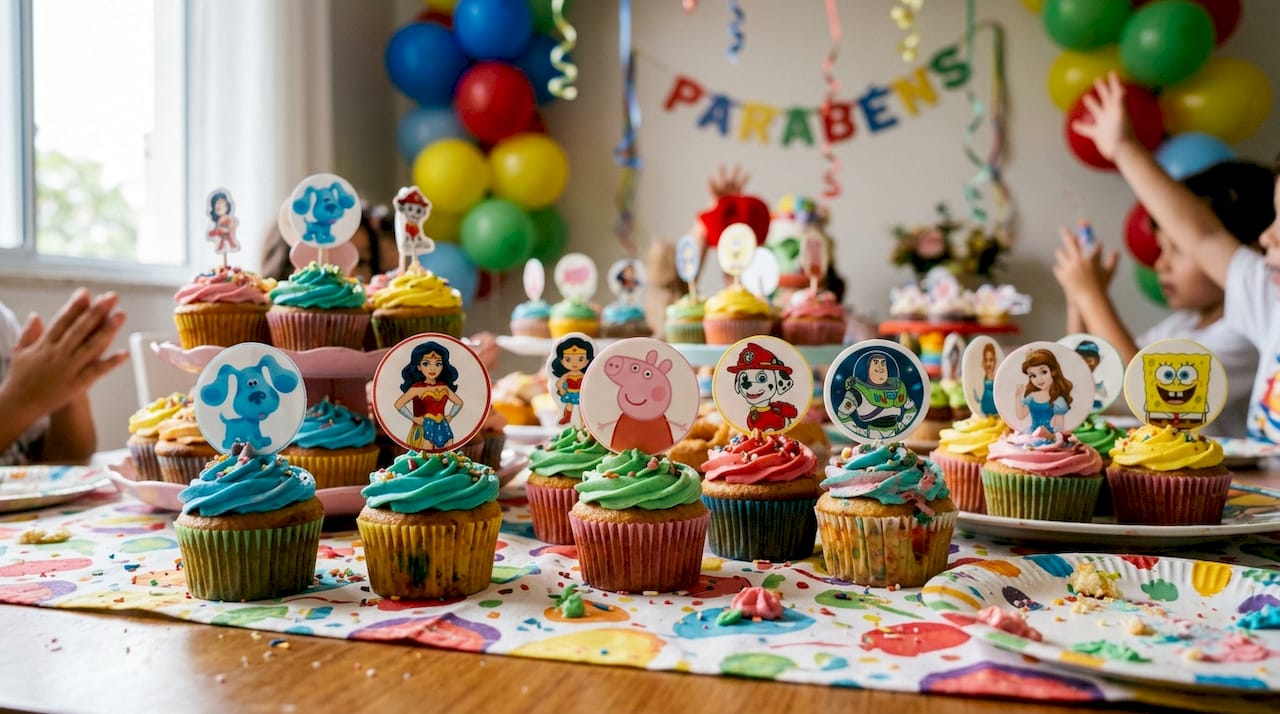 Cupcakes decorados com figuras comestíveis dos teus personagens favoritos