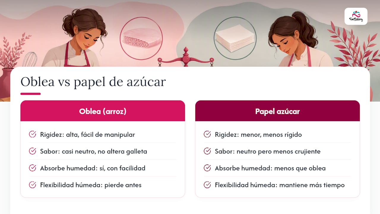 Diagrama comparativo de las propiedades de la oblea de papel de arroz y de papel de azúcar