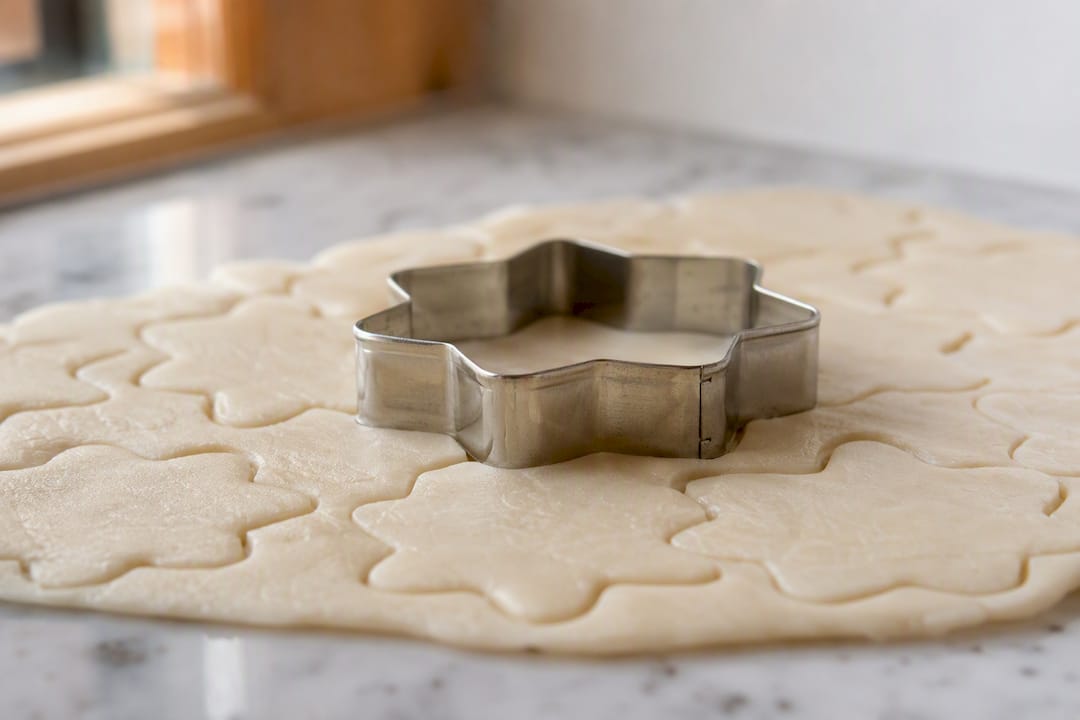 Cortador de galletas cortando una hoja de oblea comestible