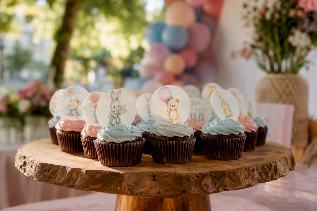 Cupcakes com toppers de papel comestível de arroz