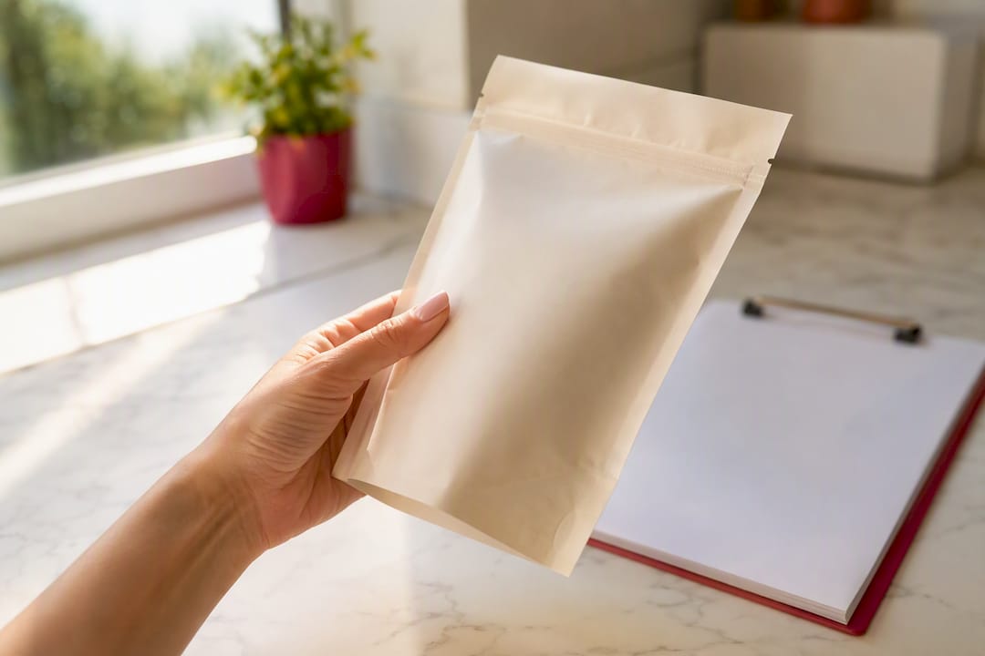 Mano sosteniendo un paquete de papel de azúcar seguro
