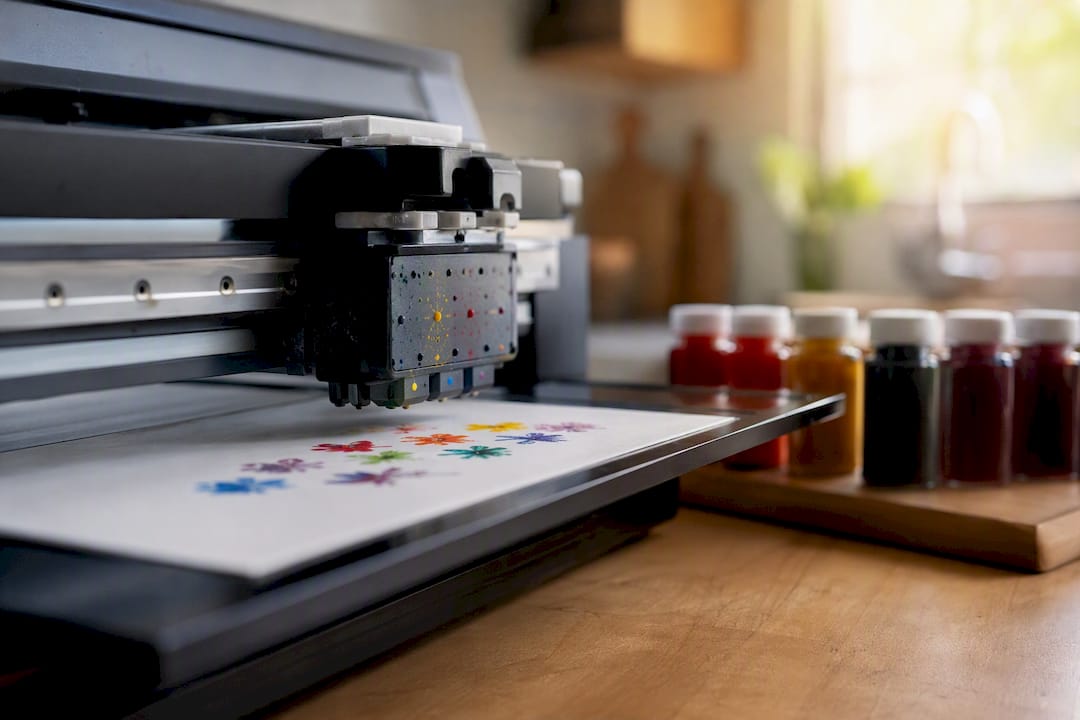 Bocal de impressora de tinta comestível a imprimir papel de açúcar