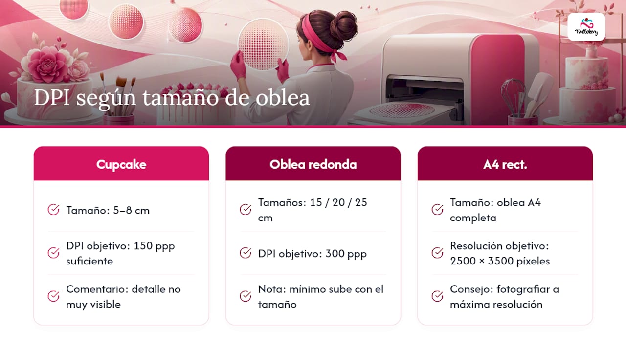 Resolución recomendada según el tamaño de la oblea