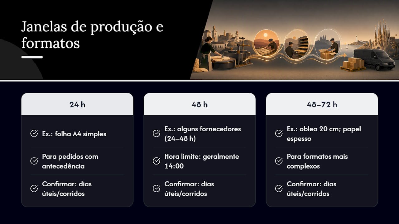 Comparação dos prazos por formato e calendário