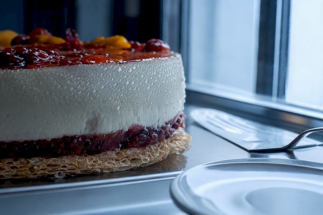 Condensación sobre la tarta con borde de oblea