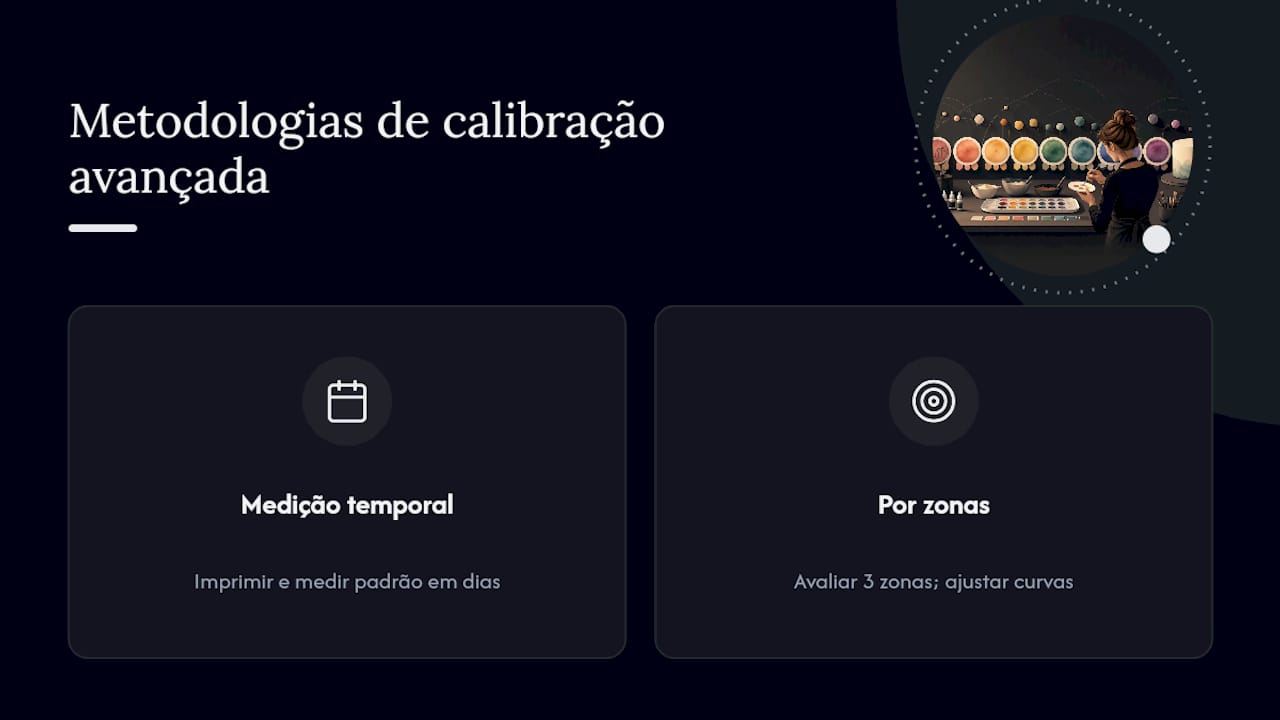 Metodologias para calibração avançada de cor em impressoras comestíveis — overview diagram