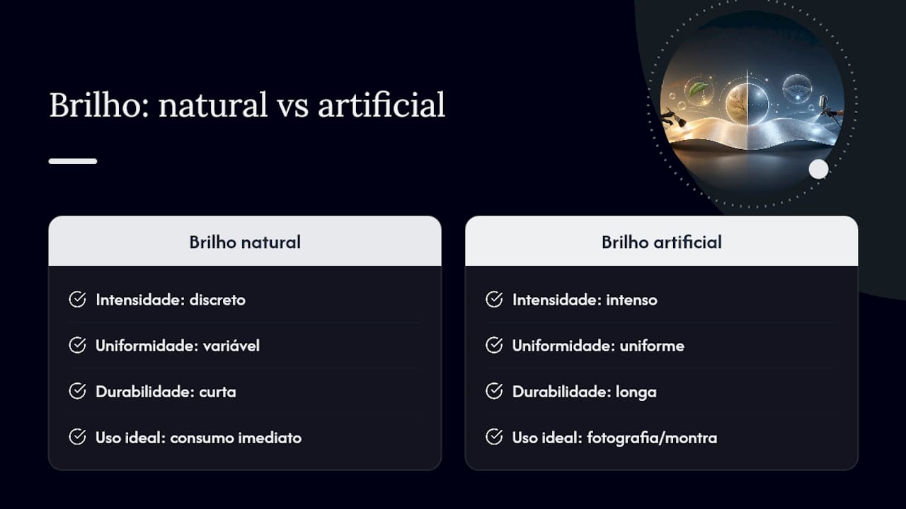 Brilho natural ou brilho artificial: qual escolher no papel de açúcar — overview diagram
