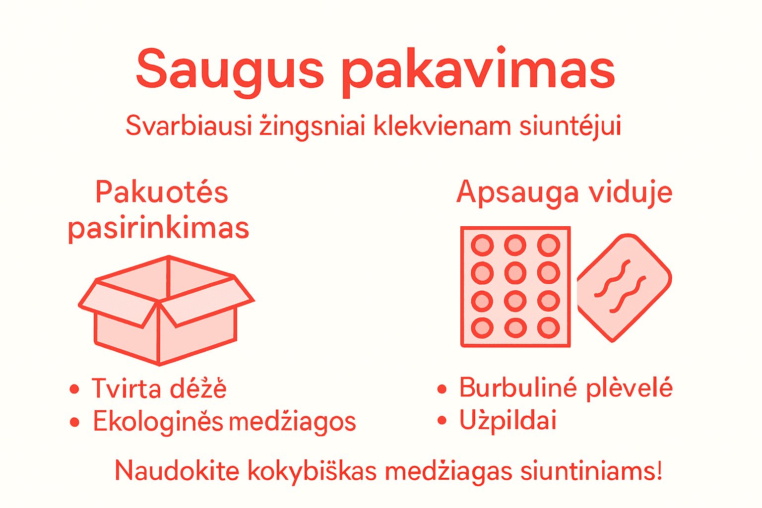 Vizualiai pateiktos saugaus prekių pakavimo gairės