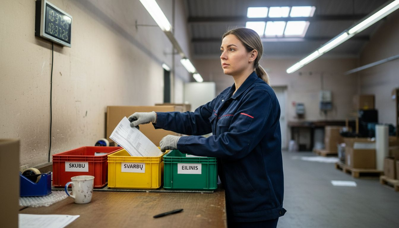 Darbuotojas skirsto parduotuvės užsakymus pagal svarbą.