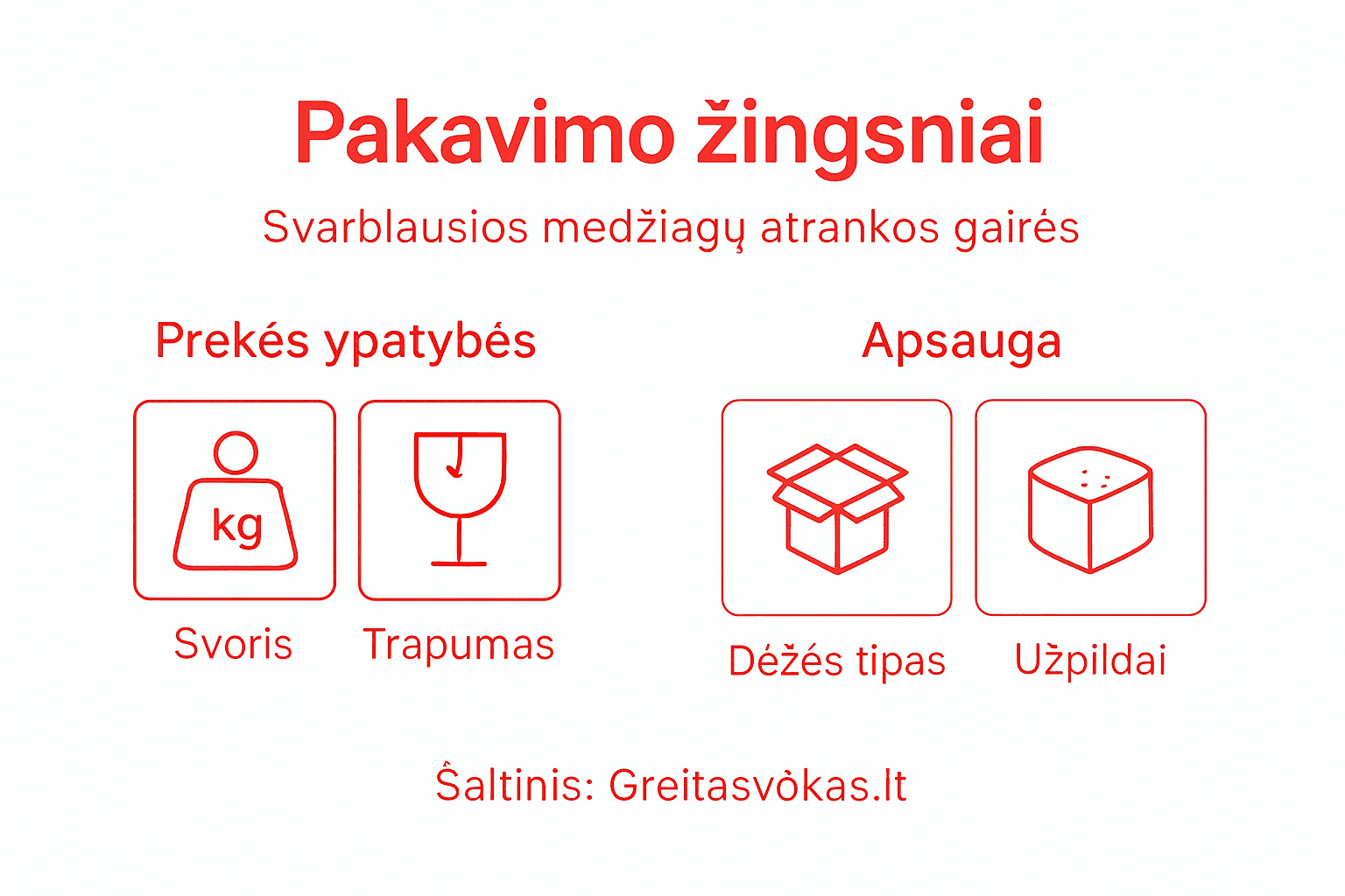 Vizualus gidas, kaip išsirinkti tinkamas pakavimo medžiagas