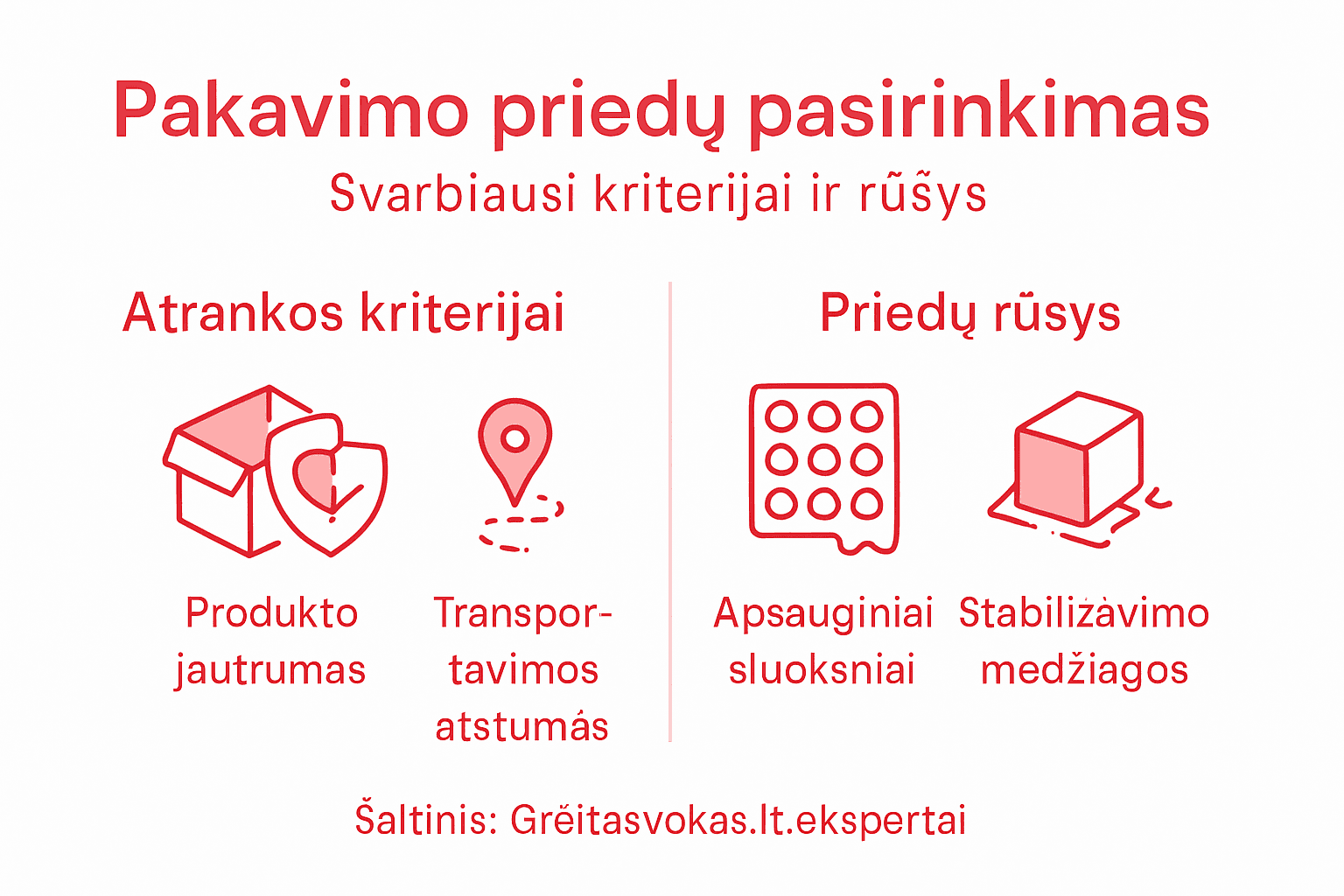 Vizualus gidas, kaip išsirinkti tinkamus pakavimo priedus