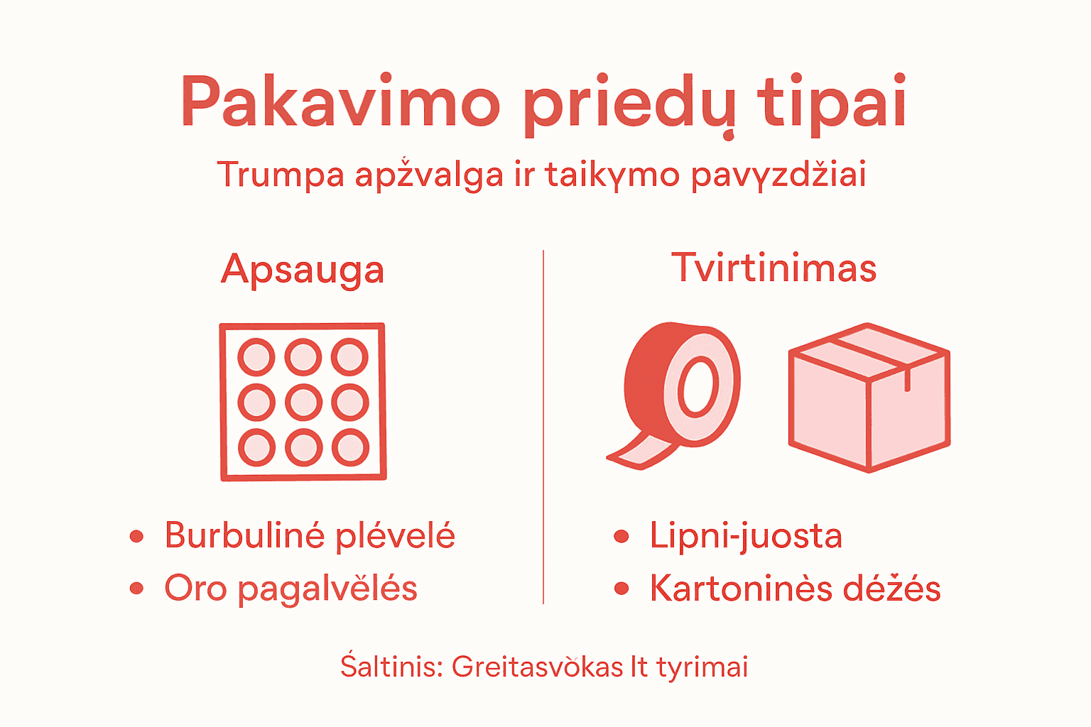 Vizualus gidas: kokie pakavimo priedai dažniausiai naudojami