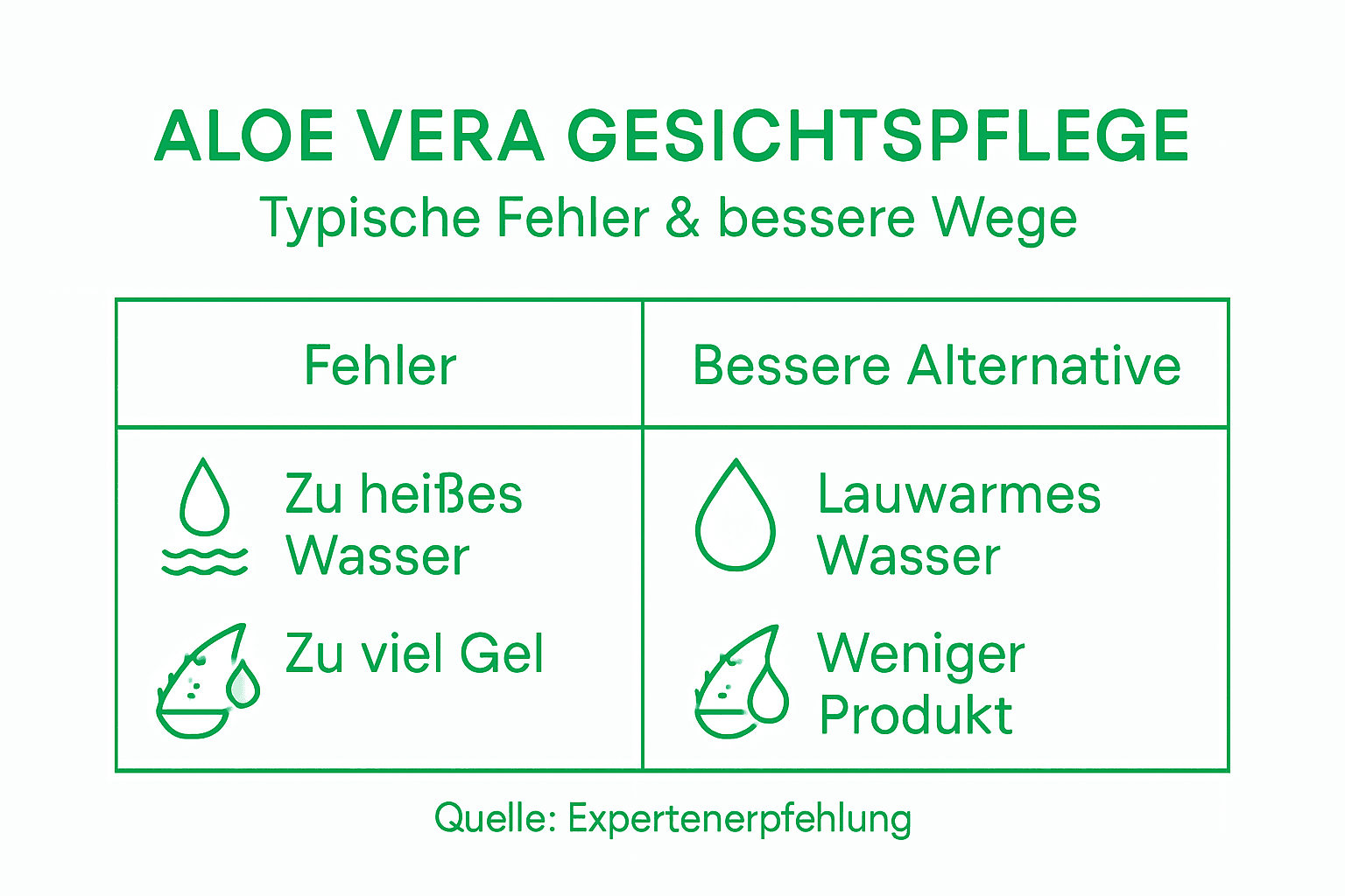 Infografik: Typische Fehler bei der Anwendung von Aloe Vera in der Gesichtspflege und bessere Alternativen