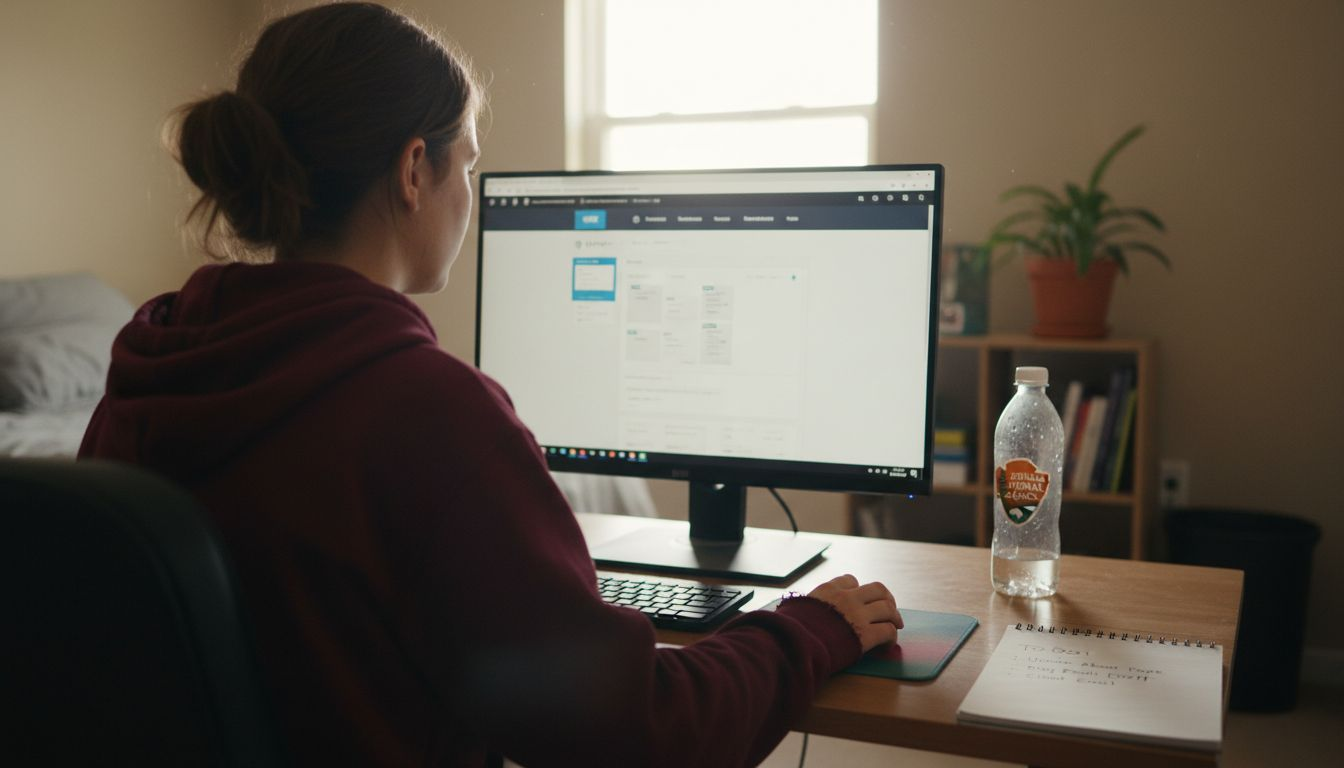 Woman customizing Wix website layout in home office