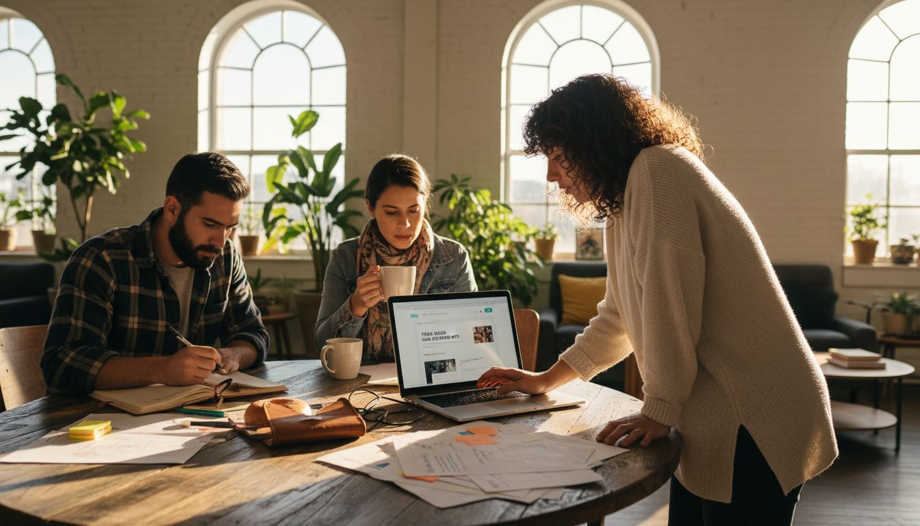 Team planning Wix website launch at casual office