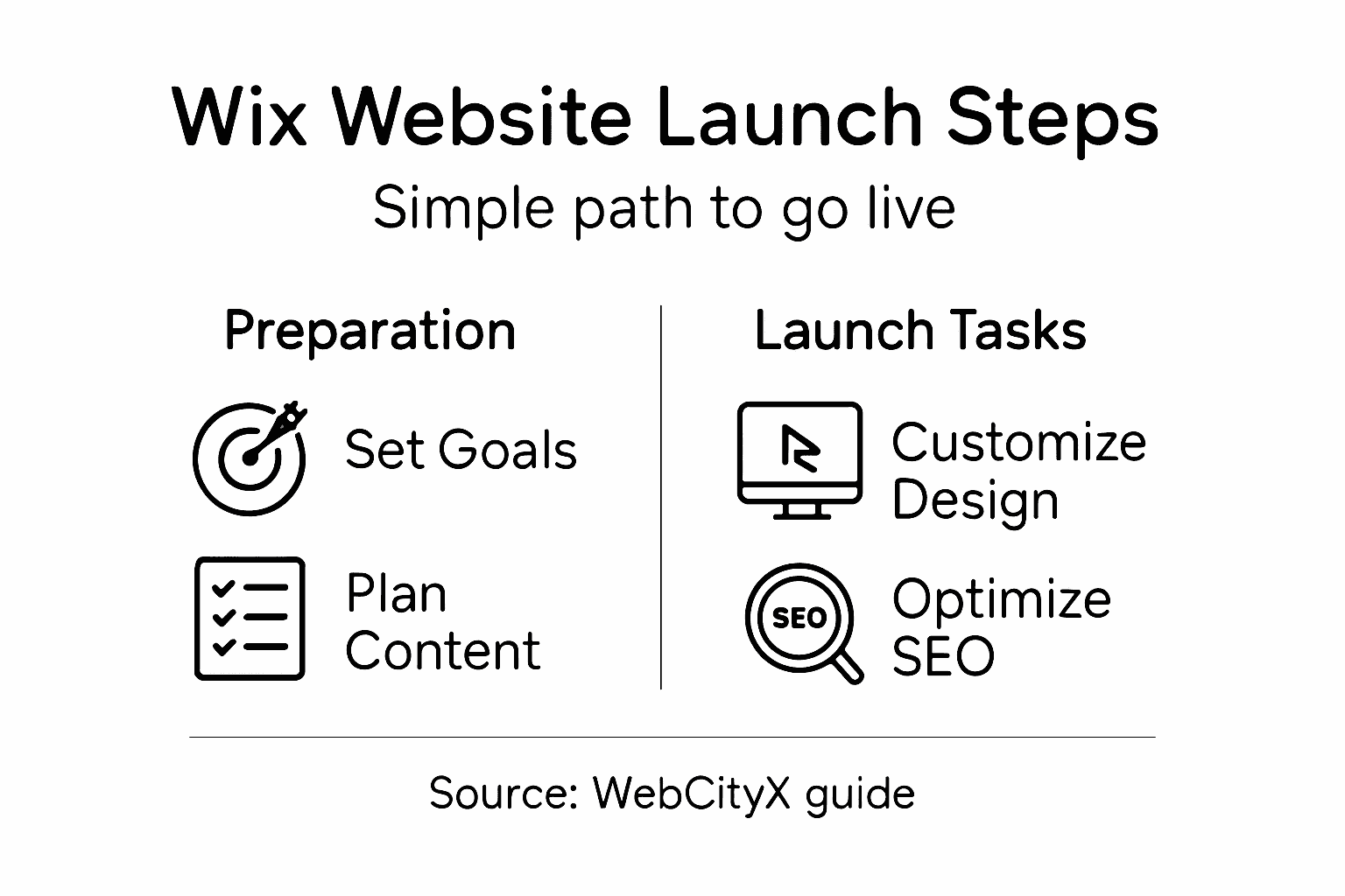 Infographic of four step Wix website launch
