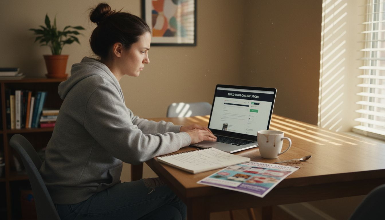 Business owner designing website in apartment