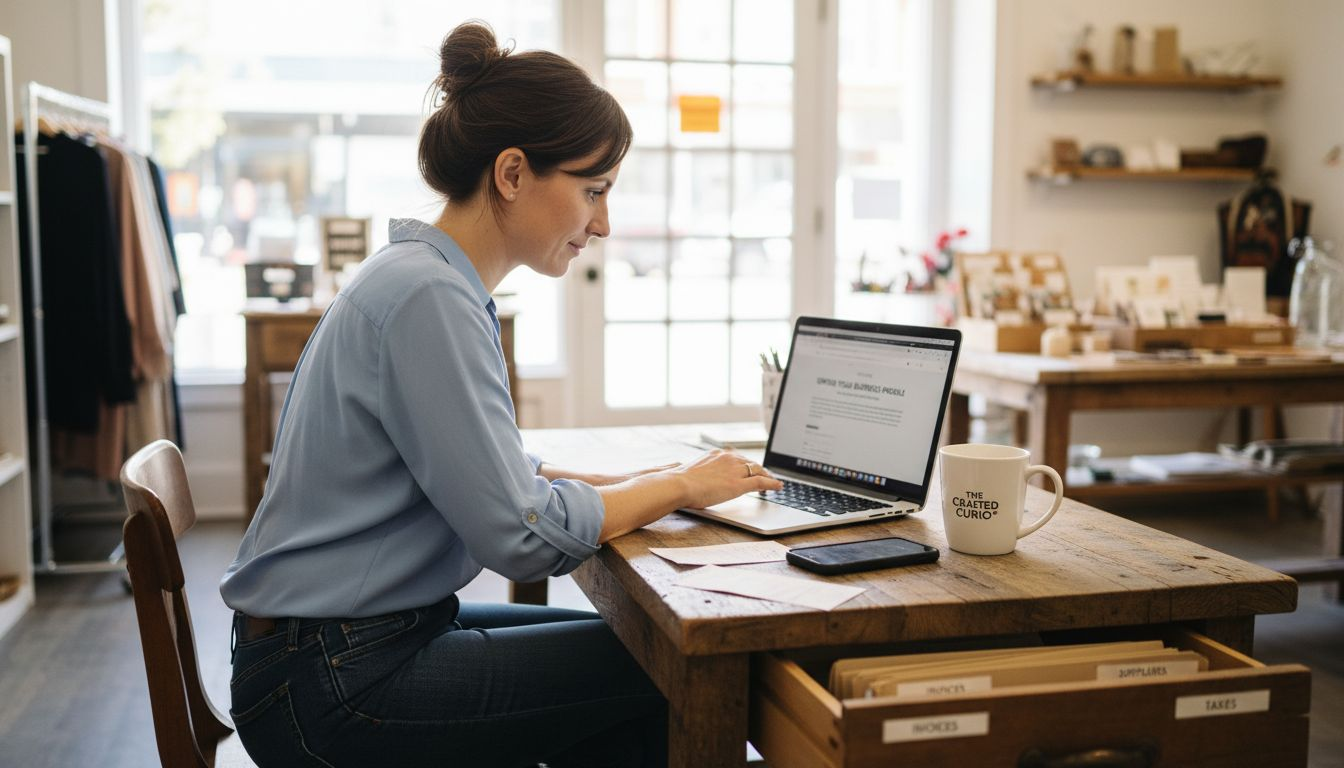 Small business owner working on website at desk