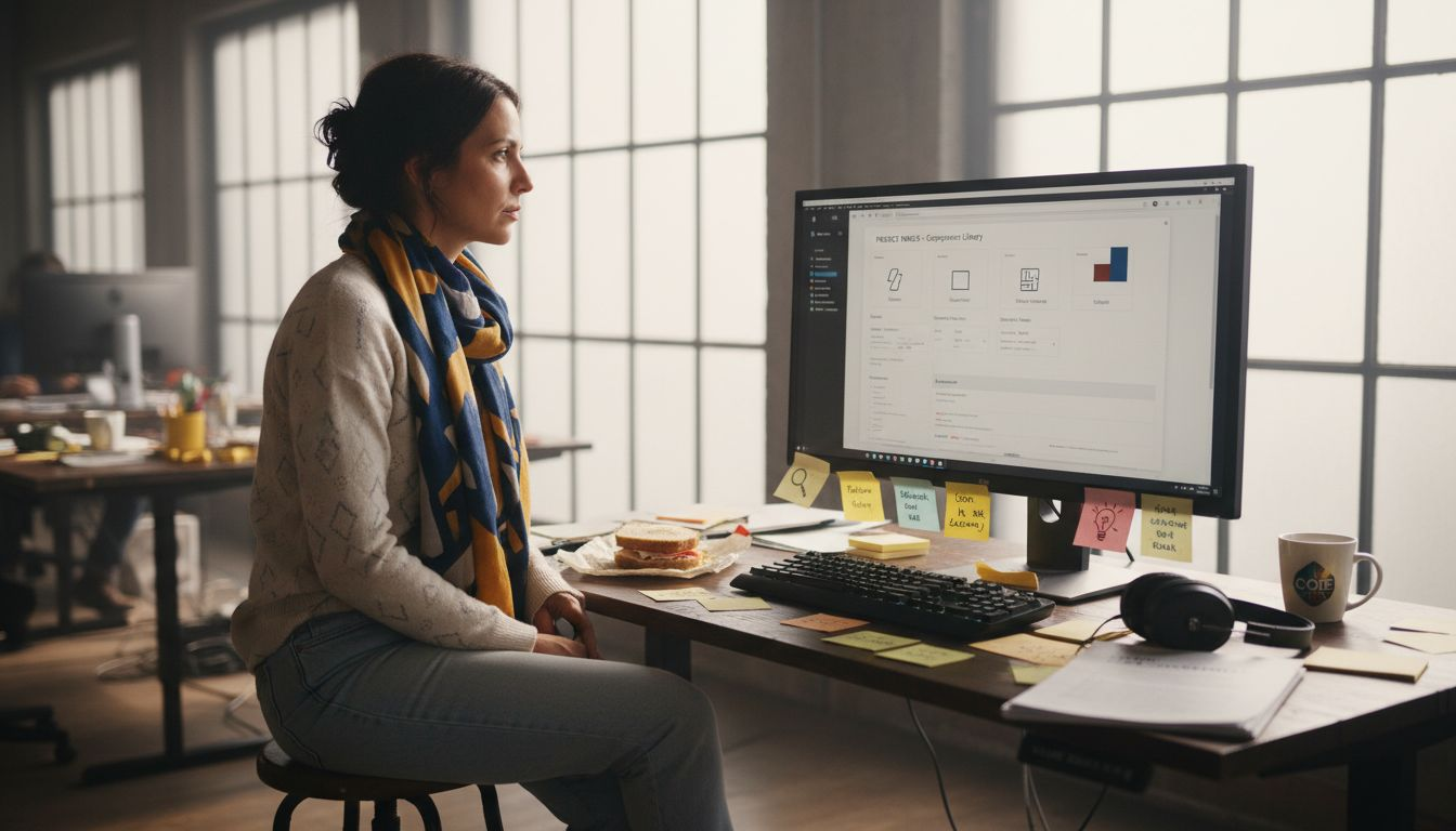 UI developer reviewing component library workspace