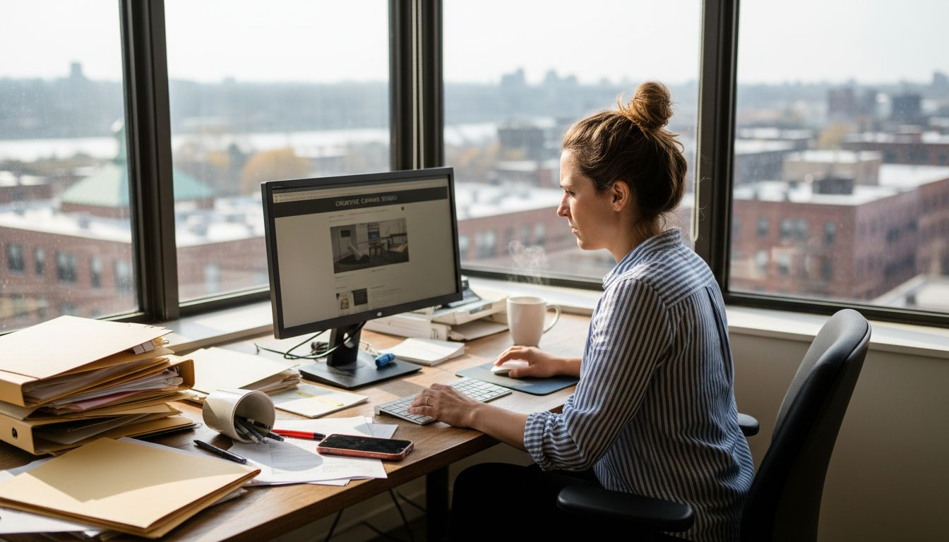 Business owner updating website in office