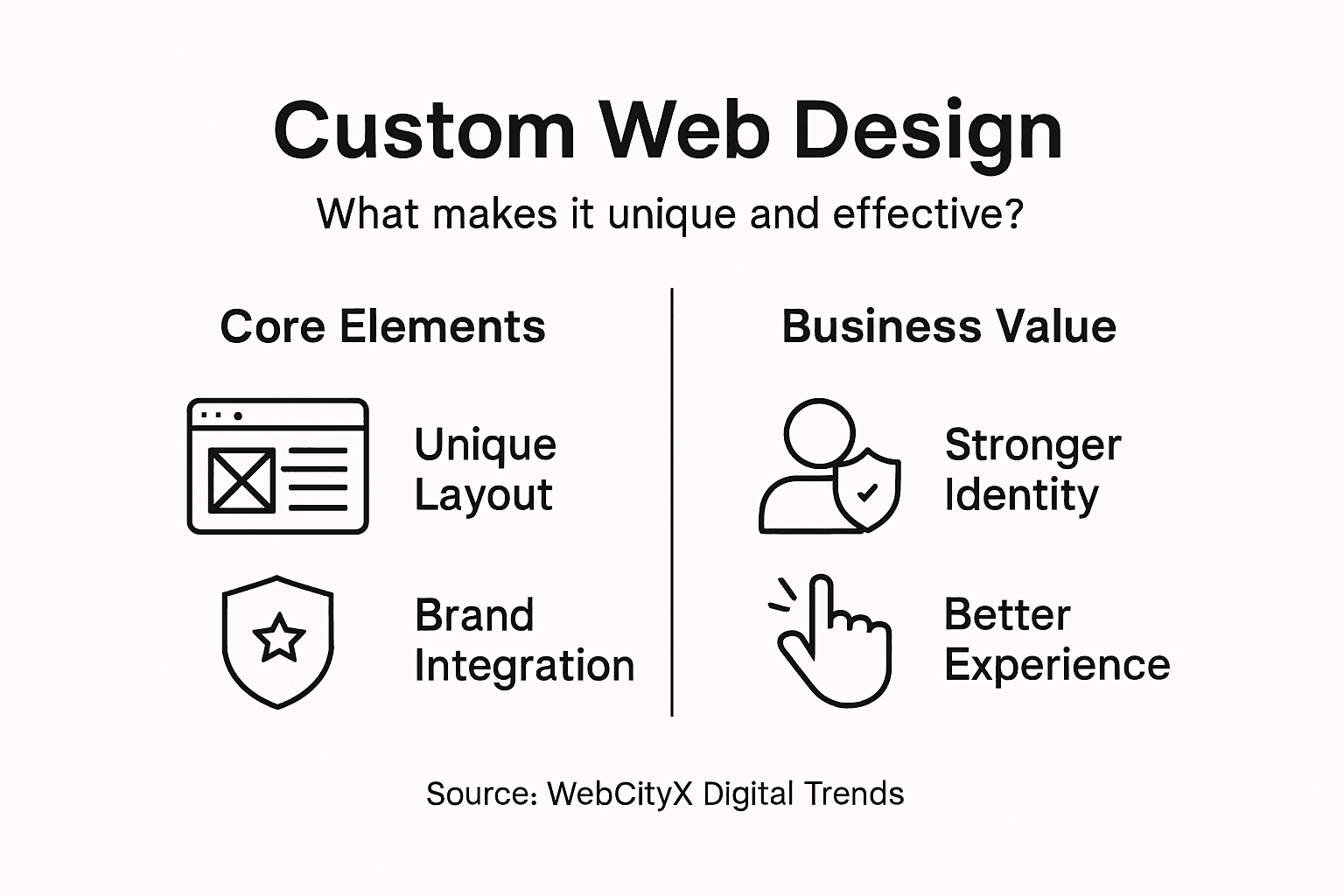 Infographic showing custom web design key elements and value