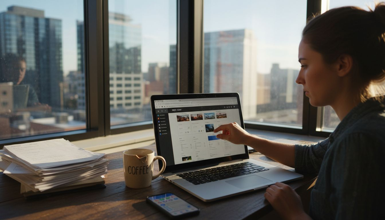 Business owner customizing Wix website in office