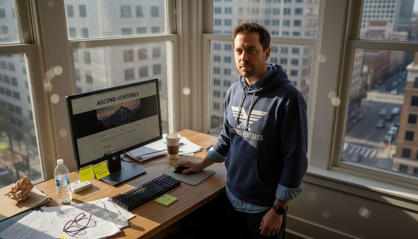 Business owner updating online branding workspace