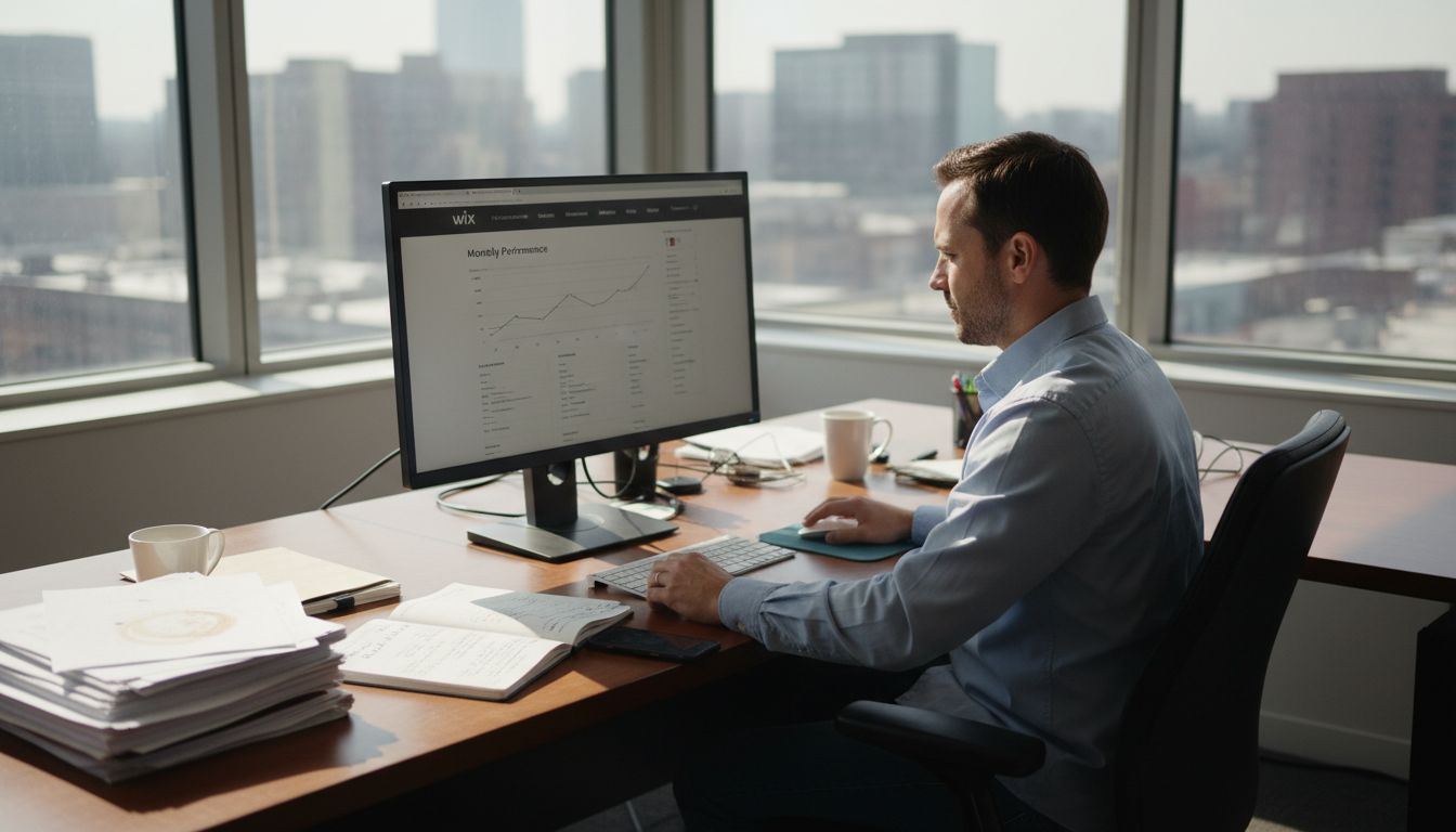 Man reviewing Wix website analytics