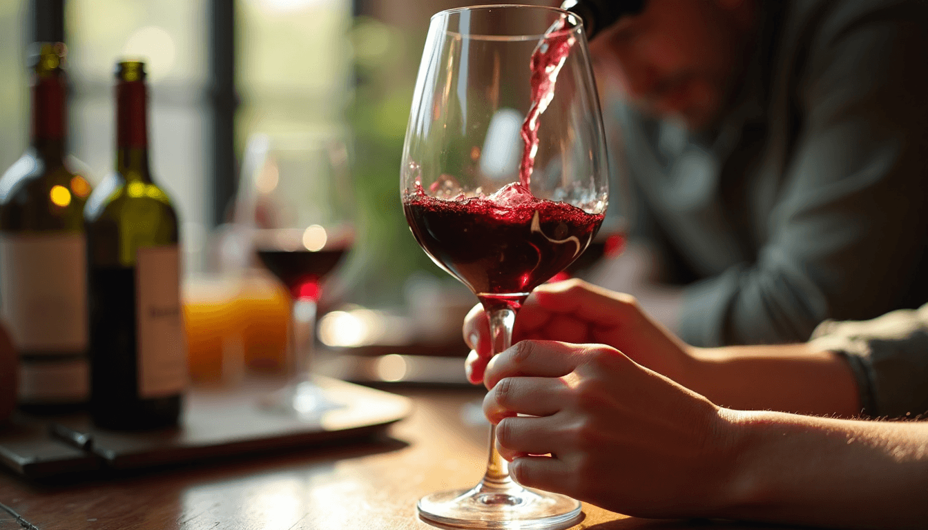 Hands swirling glass of red blend wine