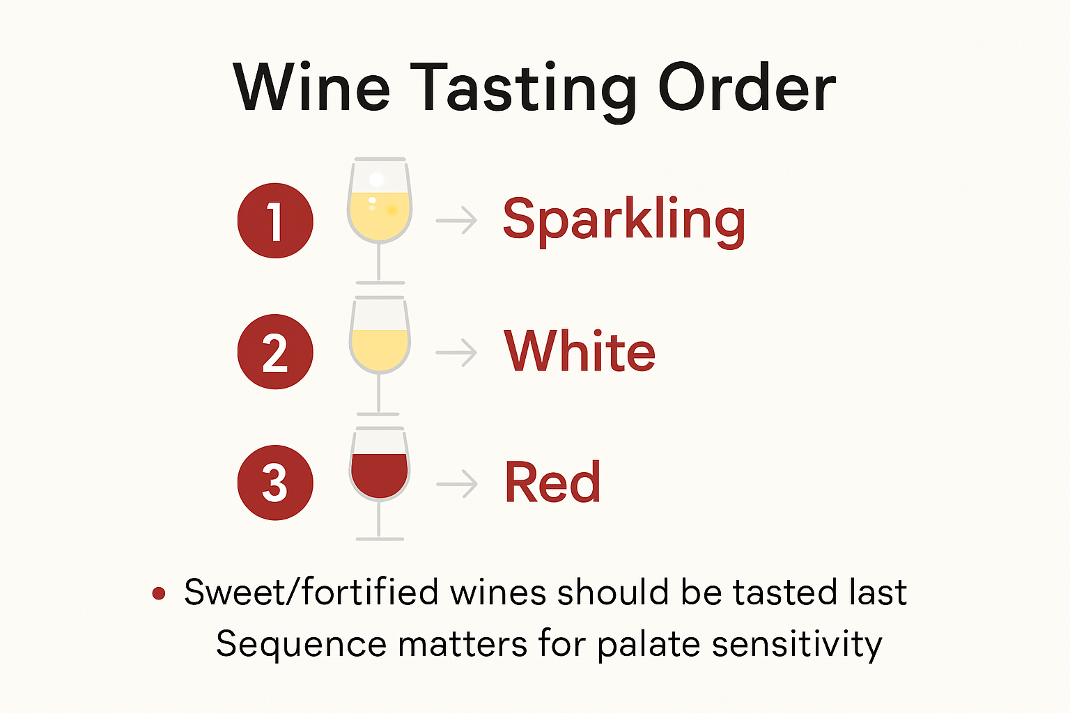 Infographic showing recommended wine tasting order sequence