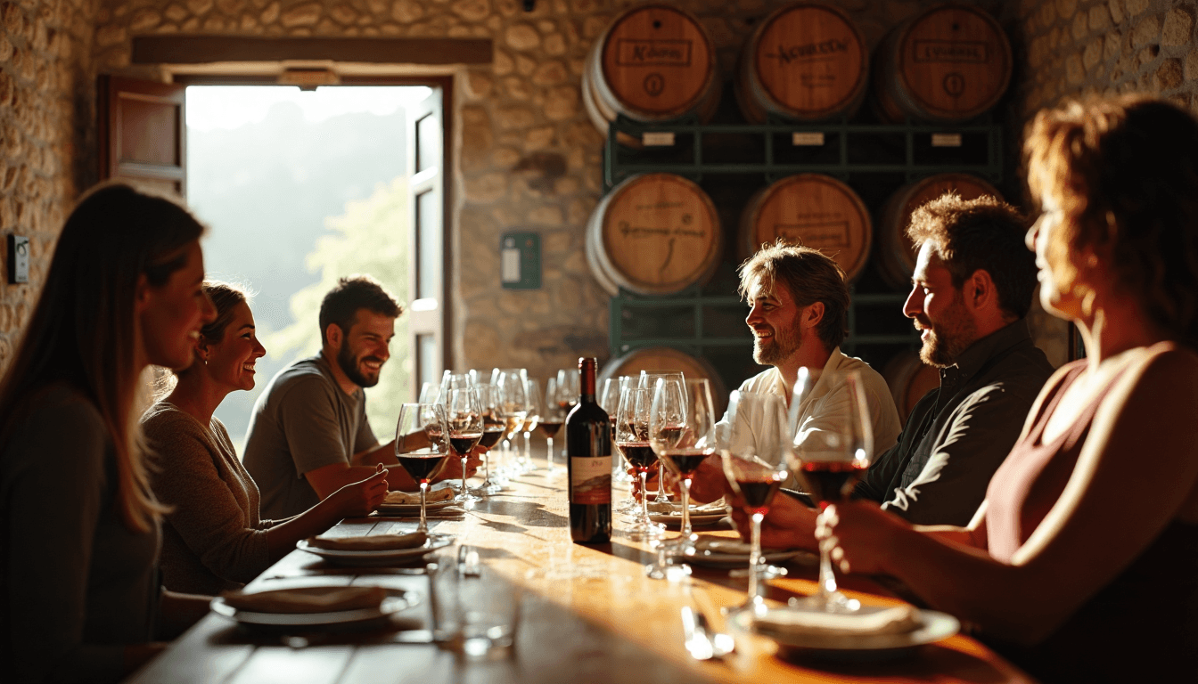 Boutique winery wine tasting with guests