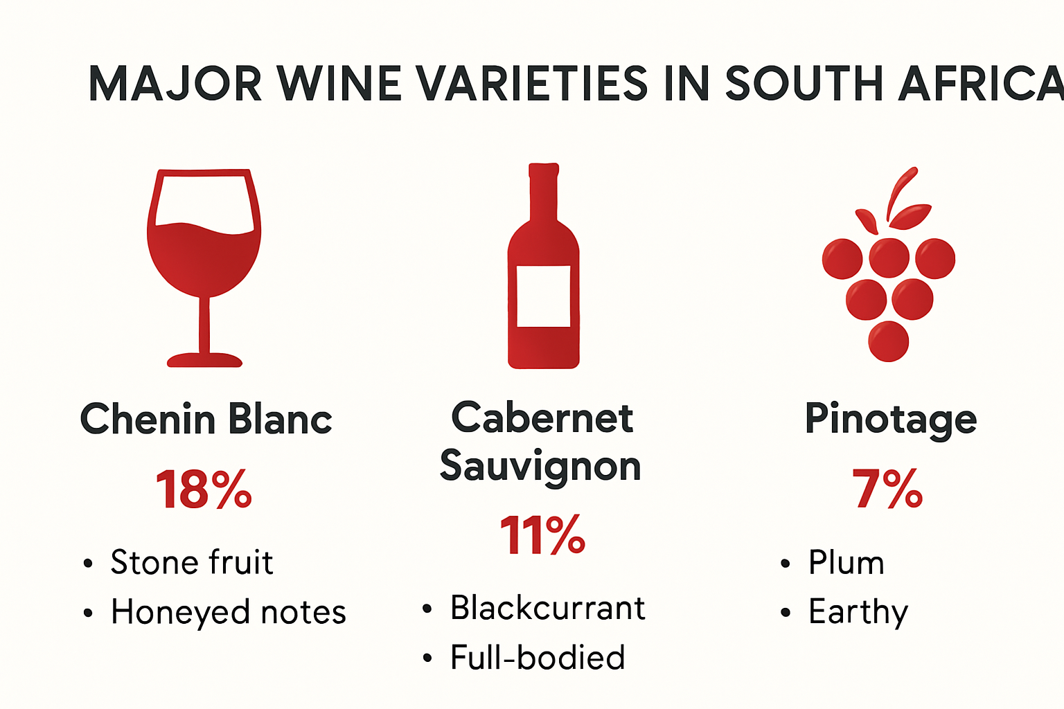 Infographic showing main wine varieties in South Africa by vineyard share