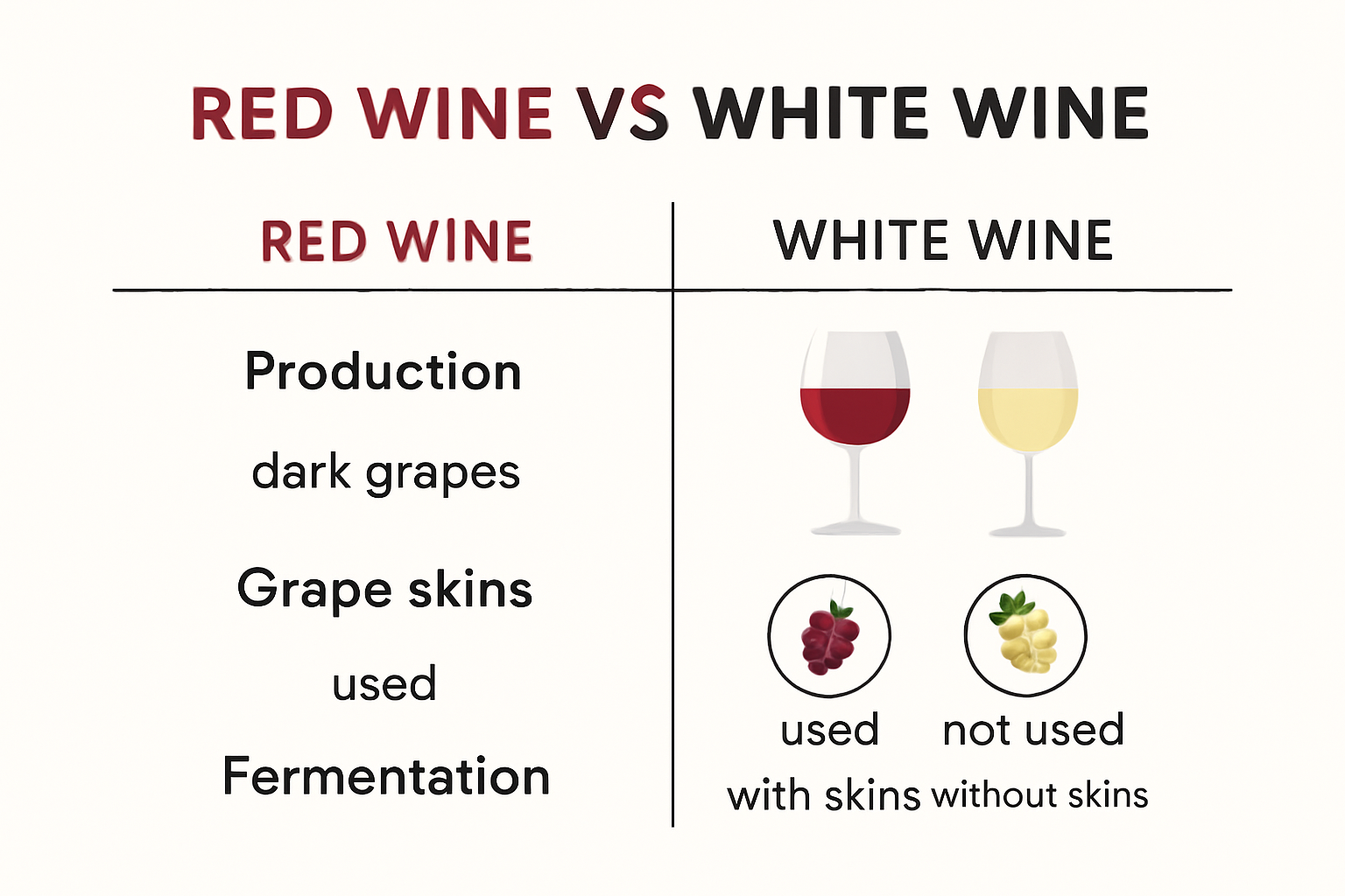 Infographic showing differences between red and white wine production