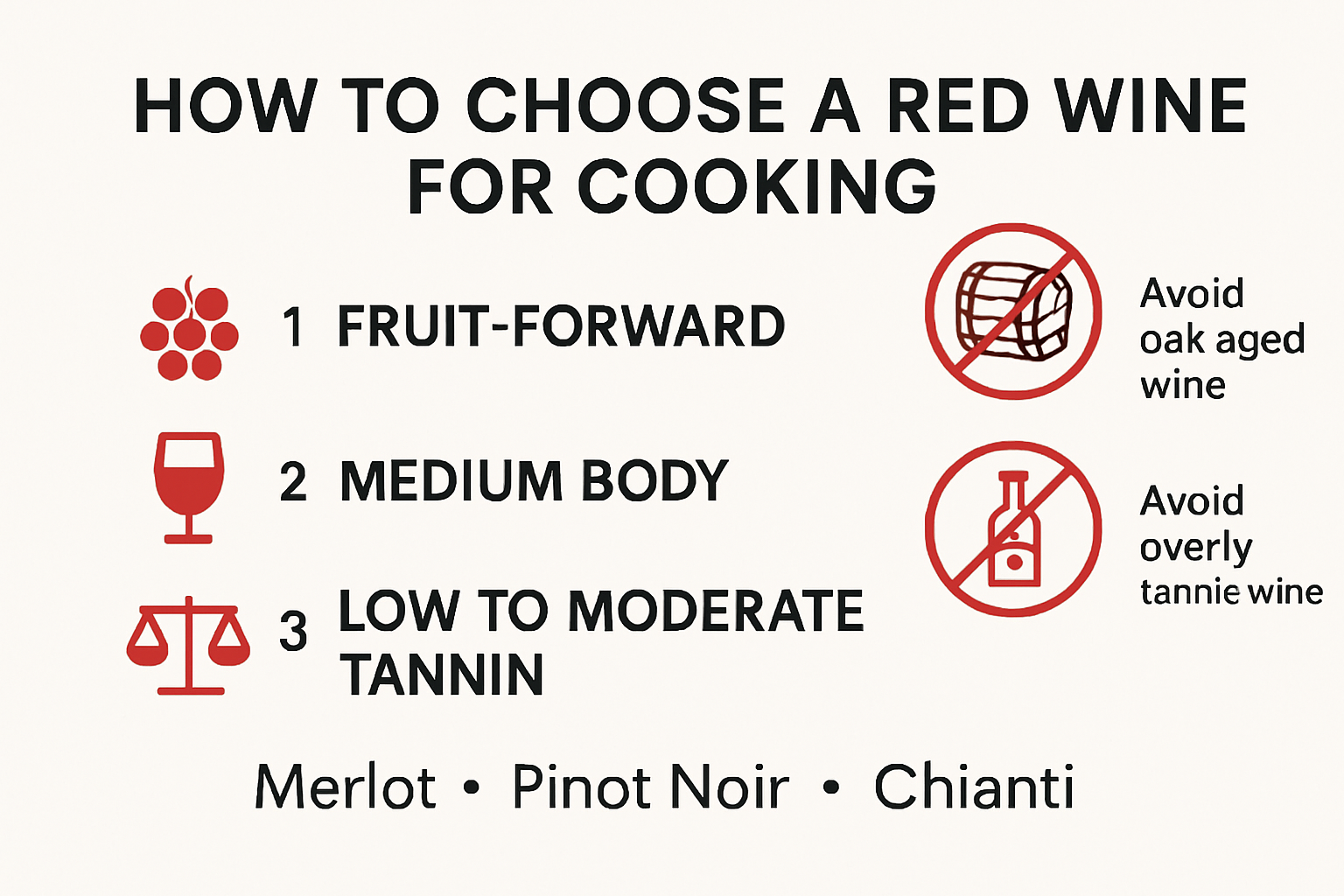 How to choose red wine for cooking infographic