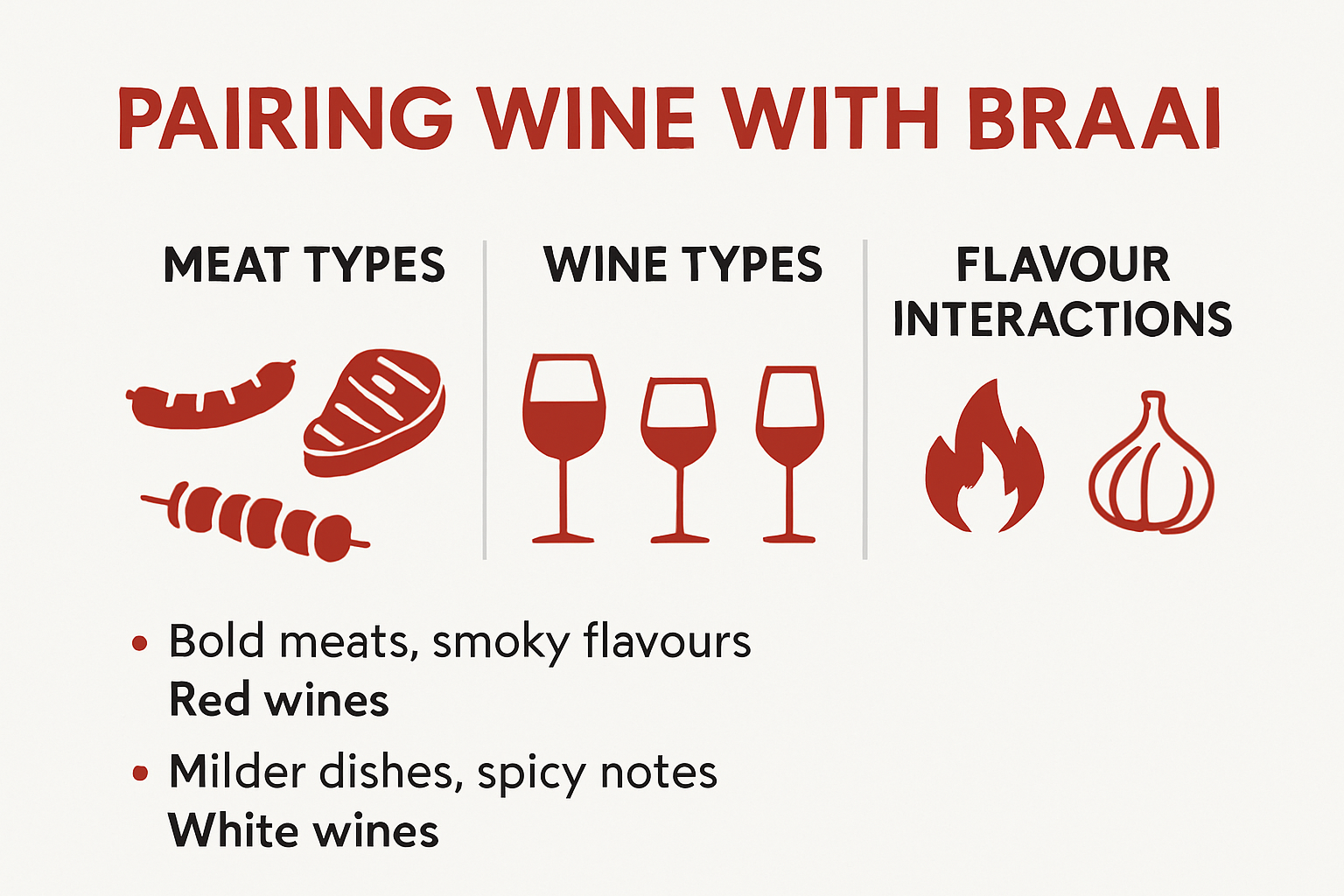 Infographic explaining how to pair wine with braai