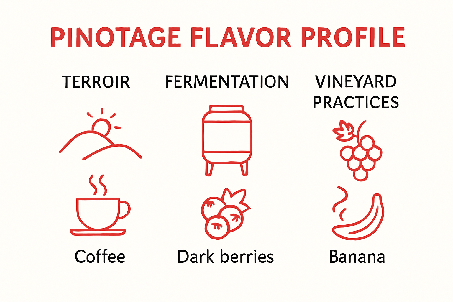 Pinotage flavour profile and influences infographic