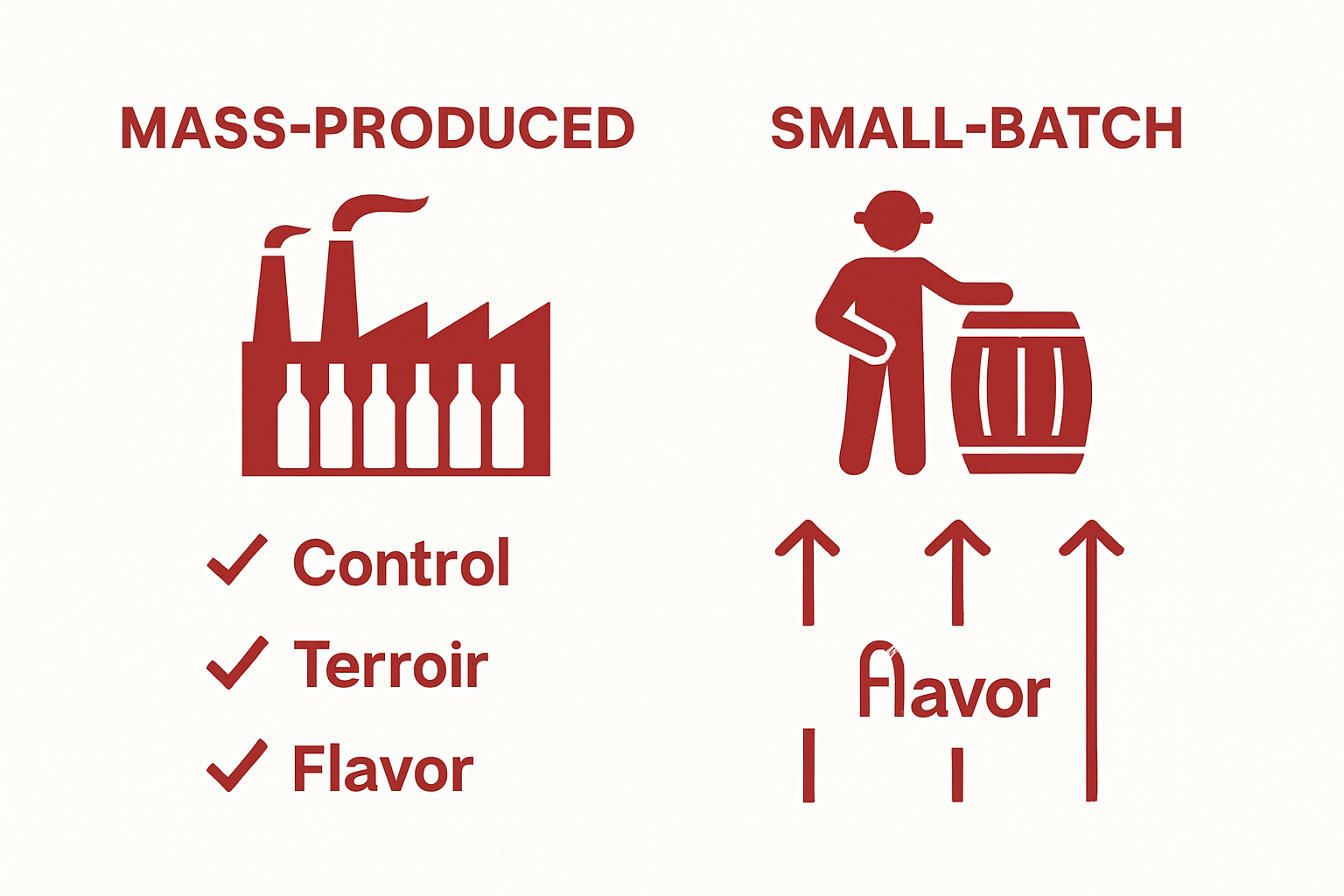 Comparison of small-batch vs. mass-produced wine through icons