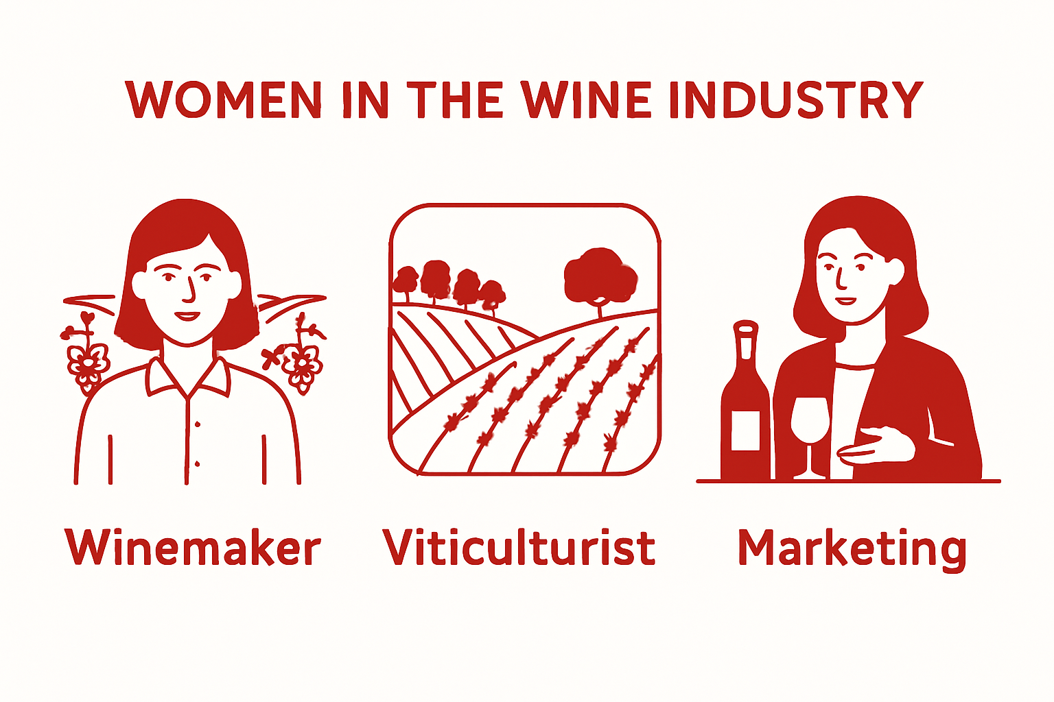 Infographic showing roles of women as winemakers, viticulturists, and marketers