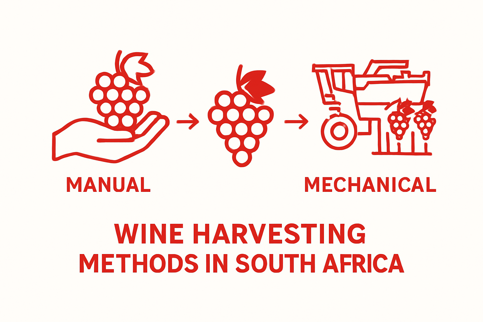 Infographic comparing manual and mechanical grape harvesting methods