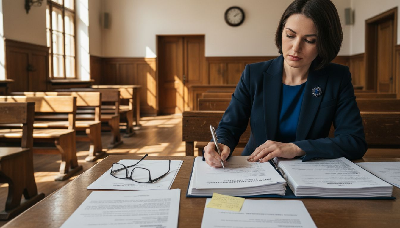 Avocata redactează o cerere pentru depunerea la instanță.