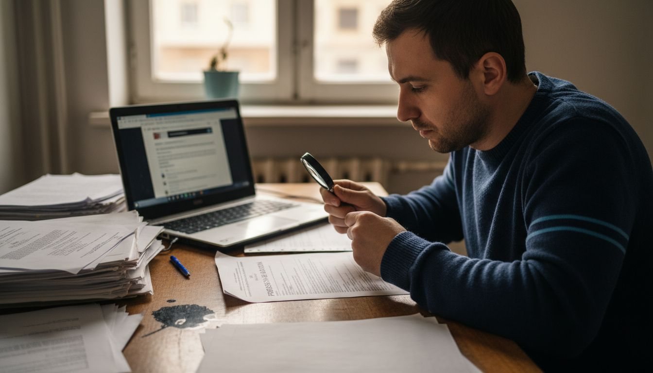 Bărbat care citește cu atenție o amendă primită