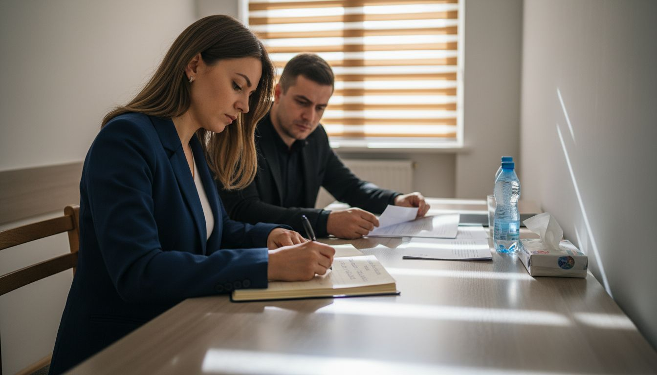 Avocată care pune la punct împreună cu clienții planul de acțiune