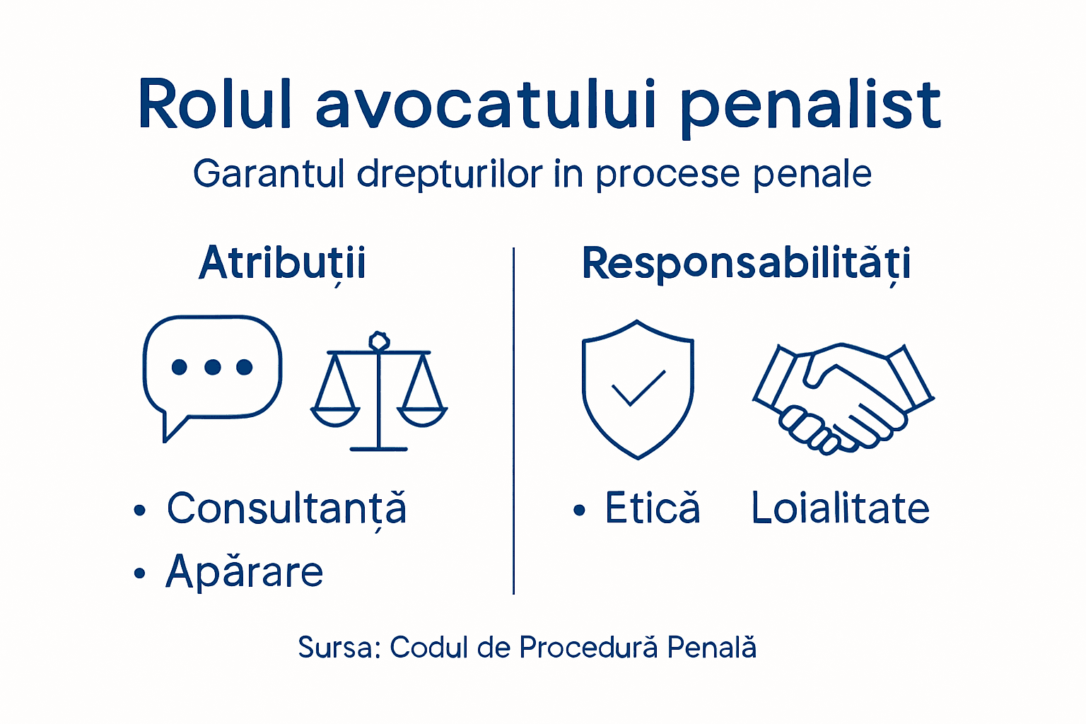Infografic: ce face și care sunt responsabilitățile unui avocat specializat în drept penal