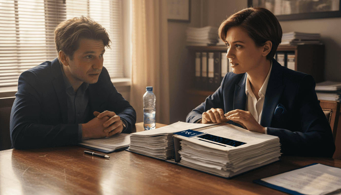 Avocată care oferă consultanță clientului cu privire la procedura de executare silită