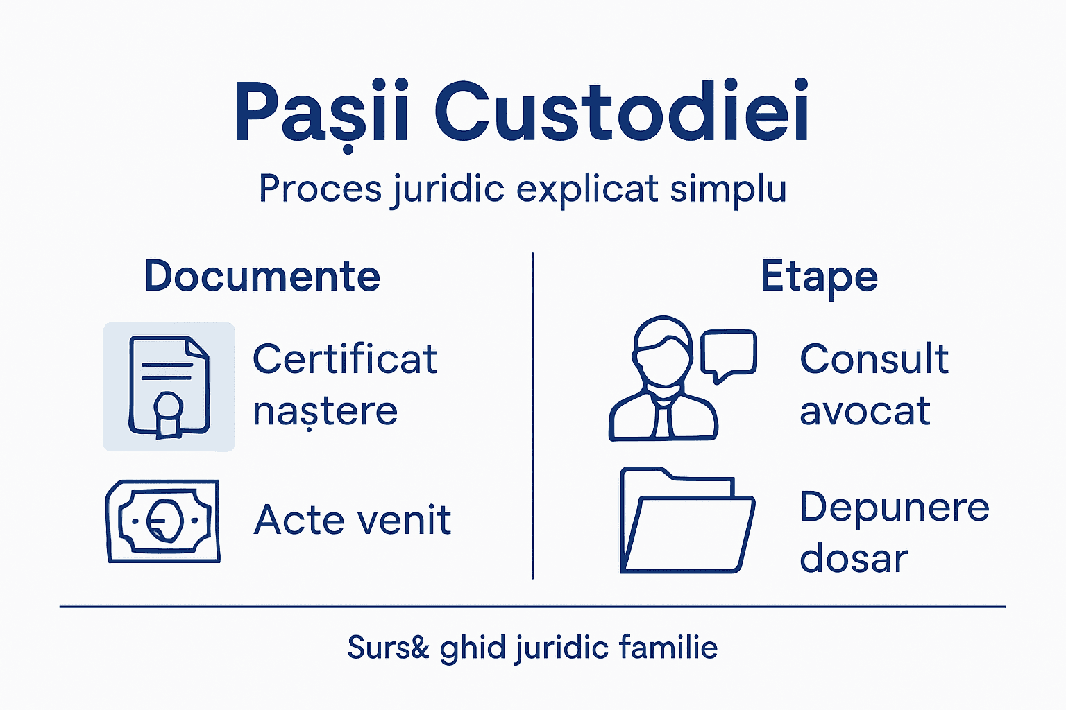 Infografic: etapele de urmat pentru obținerea custodiei legale cu sprijin specializat