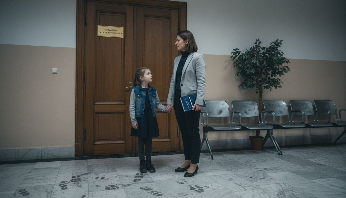 Mamă și copil la tribunal pentru stabilirea custodiei
