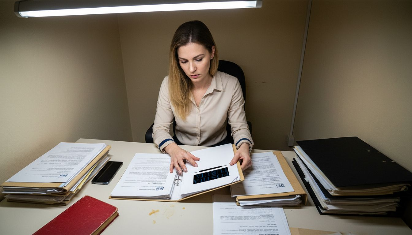 O persoană analizează actele necesare pentru o tranzacție imobiliară